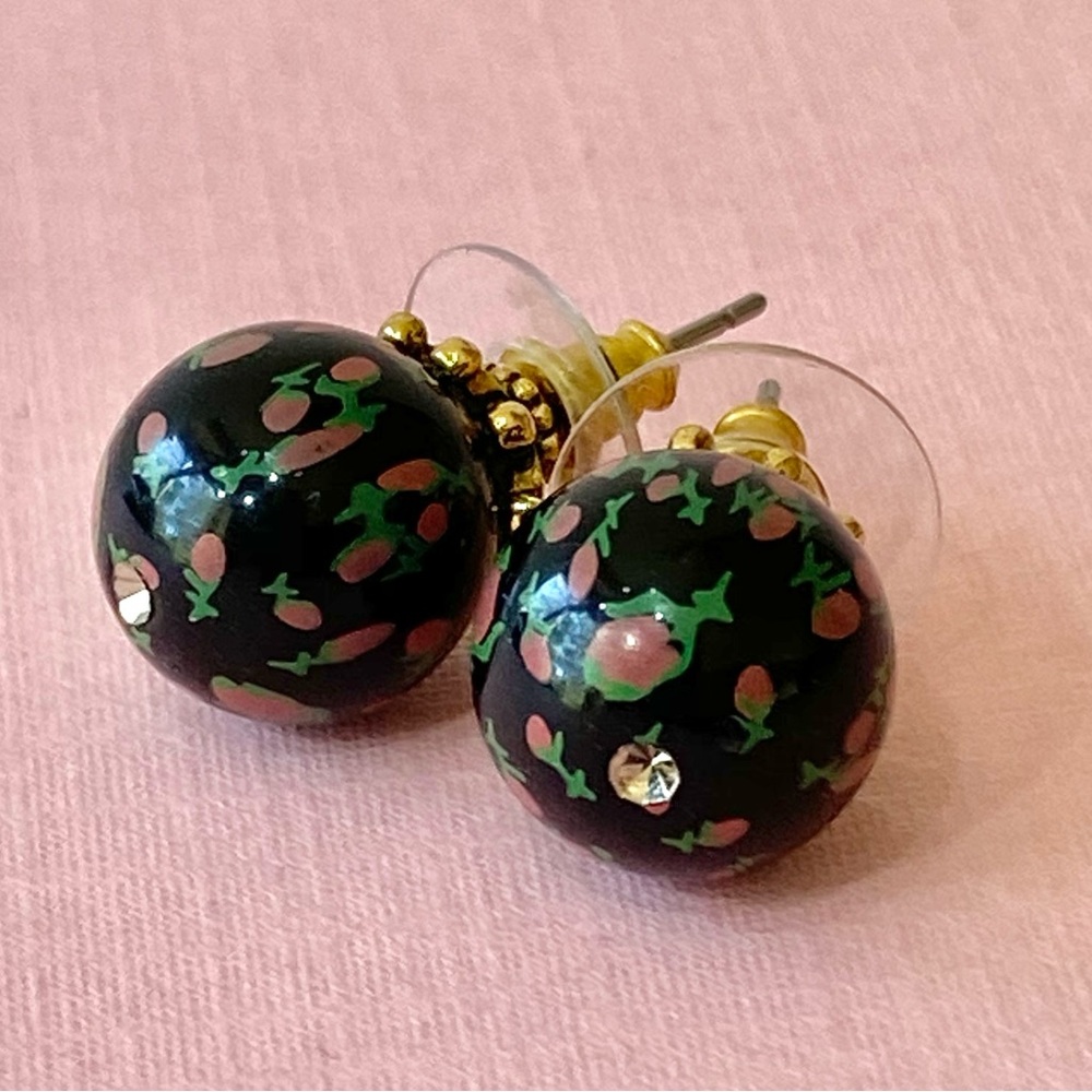 Betsey Johnson ‘Tea Party’ Black Rosebud Earrings Set RARE!